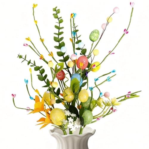Puluole Easter Decorations for Home,Easter Flowers Artificial Farmhouse Easter Garland Decorations,Faux Easters Flowers Arrangements Easters Decor,Spring Floral Picks Easters Eggs Decor Centerpiece - Image 1