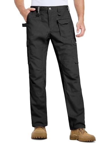 DURAWERK Men's Cargo Pants, Water Resistant Work Pants, Durable Ripstop Tactical Pants, EDC Hiking Pants, Multi Pockets Hunting Pants for Outdoor Climbing Traveling Camping Fishing (Black, 36WX30L) - Thumbnail 2