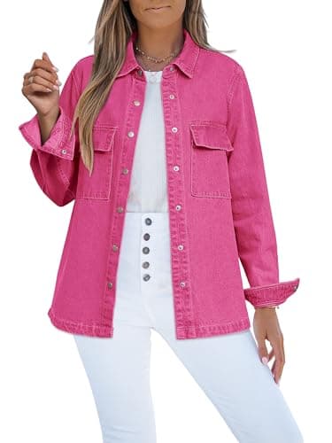 luvamia Womens Shacket Denim Women Pink Jacket For Oversized Jean Fall Pink Tops Dressy Casual Long Size Medium 8 10 (LV-LOW-788264V-F-M) - Image 1