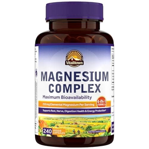 Vitalitown Magnesium Complex | Chelated Easily Absorbed Magnesium Glycinate Citrate Malate | Buffered | 210mg Elemental Mag | Sleep, Nerve, Digestion, Energy | Non-GMO 240 Veg Caps - Image 1