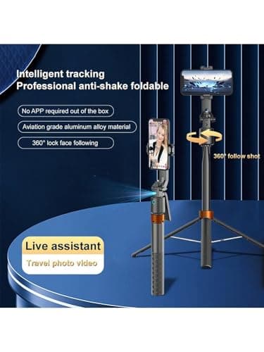 Auto Face Tracking Phone Holder, 360° Rotation Phone Tripod with Wireless Remote and Phone Holder, Selfie Stick Tripod for iPhone、Android Phone, Applied to YouTube, Vlog/TIK Tok - Thumbnail 2