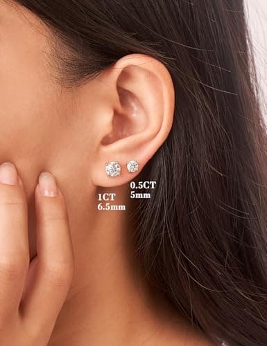 IMOLOVE Moissanite Stud Earrings with 0.6ct-3ct D Color Round Cut Lab Created Diamond Earrings in Sterling Silver with 18K Yellow Gold Plated for Women Men-2 - Thumbnail 5