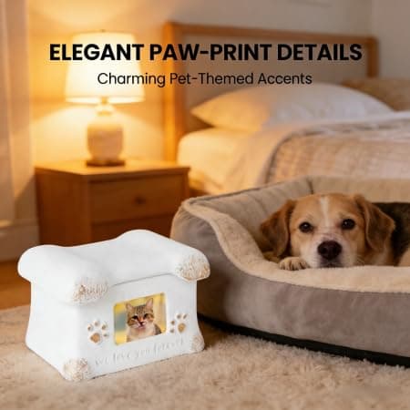 Portland Cement Pet Urn, Pet House Shape with Built-in Photo Frame, Durable Memorial for Dogs Cats, Minimalist Design for Indoor Home Display, 18.5cm/7.28"×14cm/5.51"×11.5cm/4.53" - Thumbnail 6