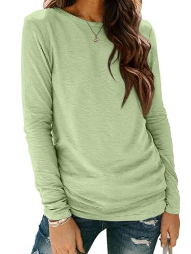 ATHMILE Spring Womens Long Sleeve T Shirts Crewneck 2026 Fall Trendy Tops Tunic Outfits Fitted Shirts Basic Tee Fruit Green - Image 1