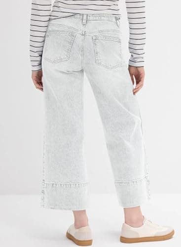 Astylish Women's Stretchy Breathable Straight Wide Leg Jeans Loose High Waist Tummy Control Fashion Casual Flare Capri Ankle Denim Trouser with Vertical Seams Summer Petite White Size 4 - Thumbnail 5