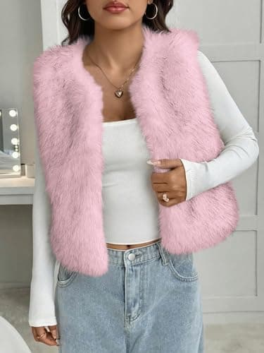 BTFBM Faux Fur Vest Women Fall Fashion 2026 Sleeveless Fuzzy Jacket Fluffy Coats Winter Clothing Furry Outerwear Vests(Pink, XX-Large) - Thumbnail 4