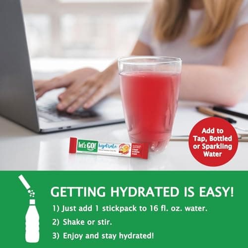 Let'z Go! Hydrate- Natural Hydration + Electrolyte Drink Mix- Hydration + Electrolytes + Antioxidant Powder Packets, Natural Flavors, Vitamins C + D | No Sugar | No Calories | (15 Count) Fruit Punch - Thumbnail 6