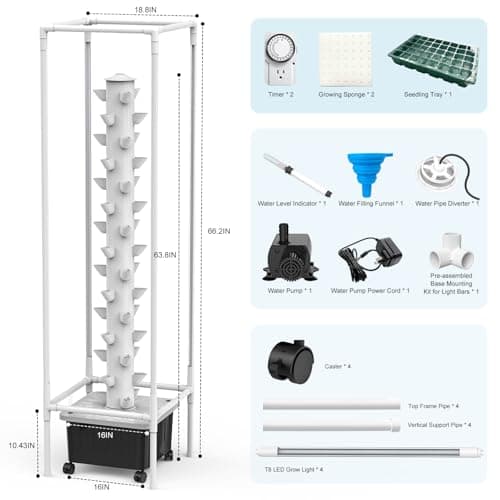 JESLED Hydroponic Tower with 5000K Full Spectrum Grow Lights, 45 Pods Vertical 15 Tiers Hydroponic Tower, Hydroponics Growing System for Indoor Herbs, Fruits and Vegetables, High 66.2" - Thumbnail 6