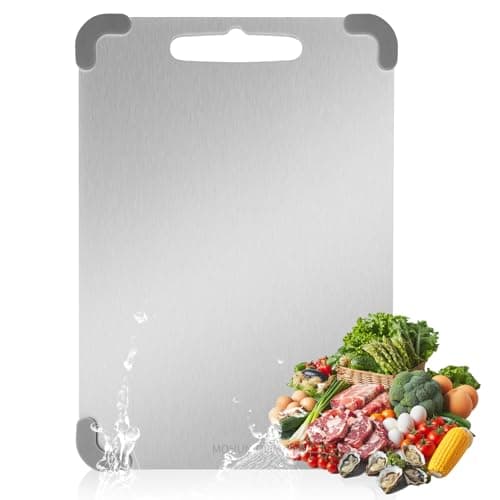 MOHUNIQ Stainless Steel Cutting Boards for Kitchen, Dishwasher Safe Steel Chopping Board, Double Sided Non Plastic Metal Cutting Board, 13.4" × 9.1" - Image 1