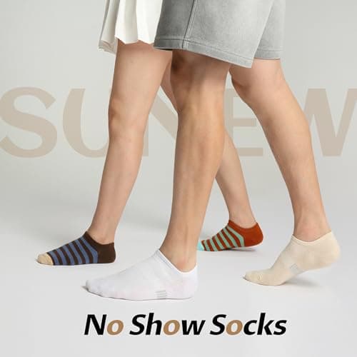 Sunew 8 Pairs Low Cut No Show Socks for Men, Invisible Casual Ankle Socks with Non-Slip Heel, Moisture-Wicking Black White Light Grey Beige Medium - Thumbnail 3