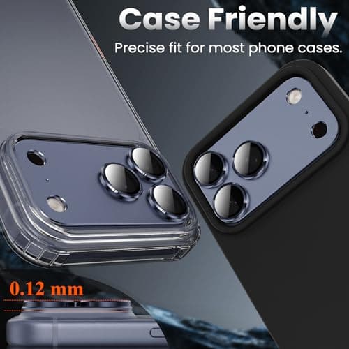 YWXTW Designed for iPhone 17 Pro Camera Lens Protector, [1:1 Perfect Fit] Full Coverage Matte Metal Tempered Glass Camera Screen Cover Accessories, Case Friendly (Deep Blue, iPhone 17 Pro) - Thumbnail 6