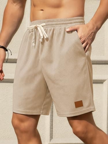 Hardaddy Mens Corduroy Shorts Casual Elastic Waist Drawstring 2026 Summer Beach Lounge Short(Light Khaki 3X-Large) - Thumbnail 3