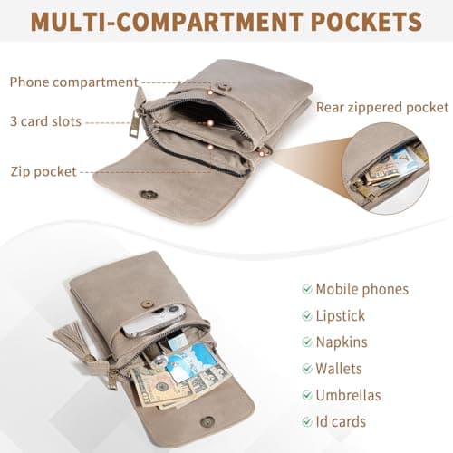 AnsTOP Small Crossbody Bag for Women,Minimalist Designer Vegan Leather Phone Purse with Tassel,Handheld & Adjustable Shoulder Strap for Daily Use Gold - Thumbnail 4