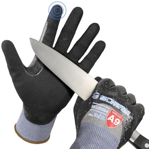 Schwer ANSI A9 Cut/Abrasion Resistant Gloves for Heavy Duty Work, 3/4 Double Nitrile Coating for Detect Metal, Water & Oil Proof, Anti Slip, Touch Screen, PM3202, Black, XL - Image 1