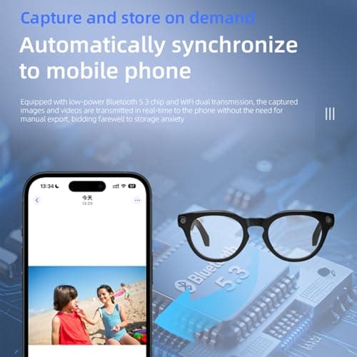 SZXWL AI Smart Glasses with Camera, 8MP Anti-Shake Camera Glasses, Voice Assistant, Supports Photo/Video/Audio Recording, with AI Assistant/AI Translation/Bluetooth Calling (Anti-Blue Light Glasses) - Thumbnail 5