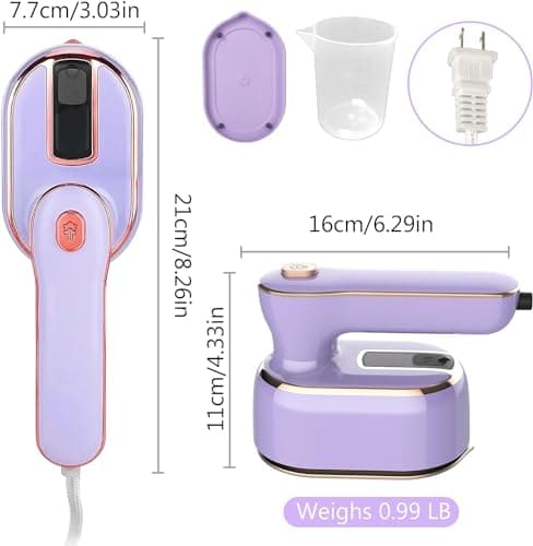 HFLYJPYW Mini Steam Iron for Clothes, Travel Steamer for Clothes Portable, Micro Steam Iron Mini Handheld Steamer Support Dry And Wet Ironing for Home Travel （Purple） - Thumbnail 2
