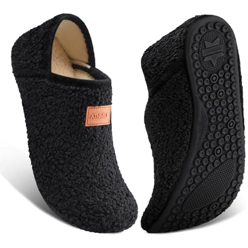 ATHMILE House Slippers for Women Men Indoor Barefoot Slippers Socks Furry Slip on House Shoes Cozy Comfy for Home Bedroom Travel Yoga Women 8-8.5 Black - Image 1