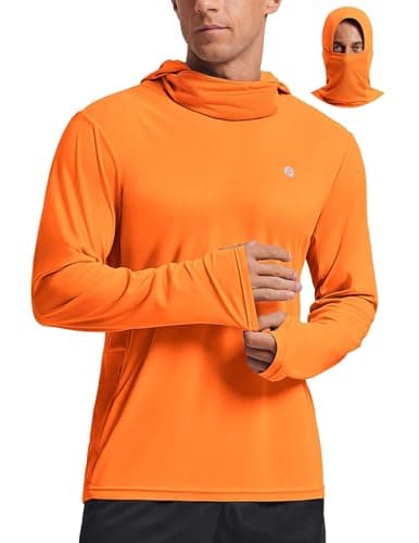 PINSPARK Lightweight Sun Shirts Men UPF 50+ Hoodie Face Mask Long Sleeve Fishing UV Protection Rash Guard Breathable Cool Orange - Image 1