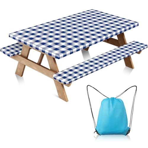 Loiyadn Picnic Table Cover with Bench Covers - Camping Essentials Camping Table Cover Waterproof Windproof with Elastic Edges & Drawstring Bag, Fitted Rectangle Tables and Seat Covers, 30x72 Inches - Image 1
