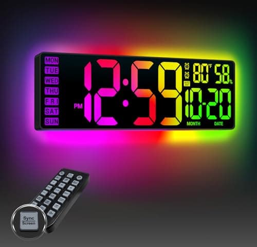 ANSOPER 16.5" Large Digital Wall Clock: 13 RGB Night Lights Giant LED Display with Remote, Auto DST & Dimming, Classroom Must Have, Gaming Room Dorm Decor, Big Number Clock for Seniors RGB