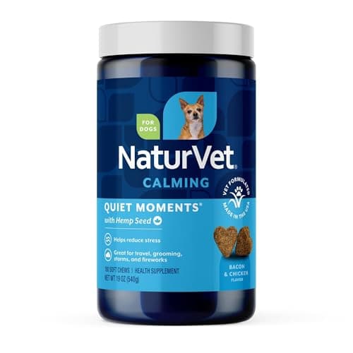 NaturVet Quiet Moments Calming Aid Dog Supplement, Helps Promote Relaxation, Reduce Stress, Storm Anxiety, Motion Sickness for Dogs (Quiet Moments Plus Hemp, 180 Soft Chews) - Image 1