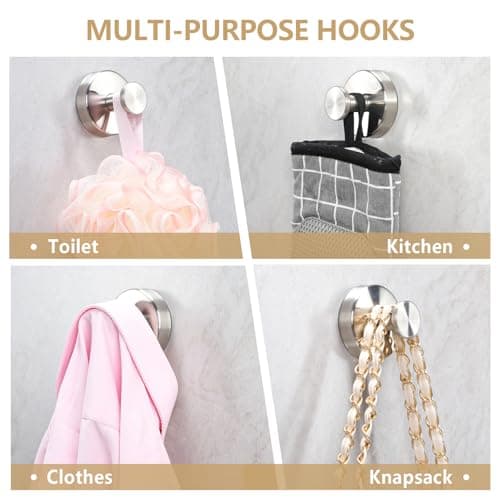 MNGD Towel Hook Shower Suction Hooks Towel Hanger for Bathroom Hanging Coat, Robe, Removable Wall Mounted Hook for Bedroom Kitchen Hotel Pool Brushed Nickel(4-Pack) - Thumbnail 3
