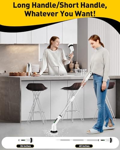 Electric Spin Scrubber for Cleaning Bathroom, Shower Scrubber Cordless Cleaning Brush with IPX7 Waterproof & 2 Speed, 3 Brush Heads, Bathroom Cleaning Supplies for Shower Tub Kitchen Tile Toilet White - Thumbnail 5