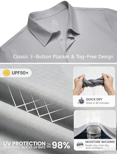 PINSPARK Mens Polo Shirt Short Sleeve Grey Polo Shirts for Men Quick Dry Slim Fit Golf Shirt Moisture Wicking Collared Polos - Thumbnail 4