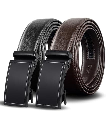Truyis Leather Ratchet Belts For Men,Slide Ratcheting Belt 2 Pack,Adjustable Click Dress Belt - Image 1