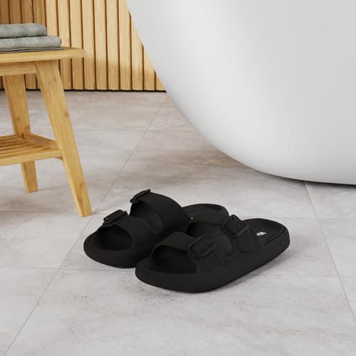 Weweya Men's Pillow Slippers Sandal Thick Sole Cushioned Wide Fit Recovery Sandals Black Men Size 12 12.5 13 - Thumbnail 2