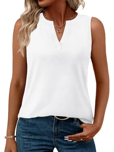 SLOWCOLIN Womens Tank Tops Loose Fit V Neck Tank Tops for Women Summer Casual Sleeveless Shirts White XL - Image 1