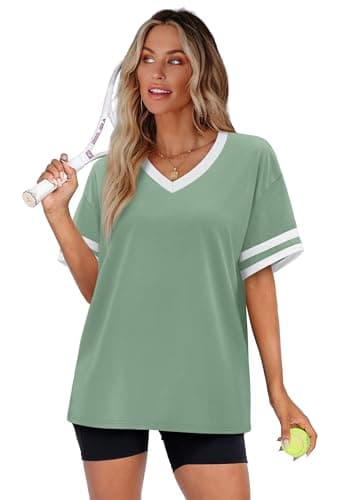 WIHOLL Plus Size Clothes for Women Clothing Women's Tops, Tees & Blouses Spring Tops 2026 Oversized Tshirts Beach Vacation Clothes Summer Outfits V Neck Fashion Eatster Shirts Light Green 2XL - Thumbnail 3