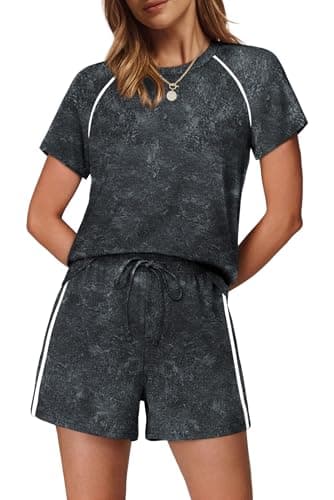 Sampeel Two Piece for Women Short Sets Women 2 piece Lounge Set Vacation Outfits Summer Travel Clothes 2026 Matching Sets Sweatsuits Spring Cruise Outfits Resort Wear Fashion Clothing Tie Dye Gray M
