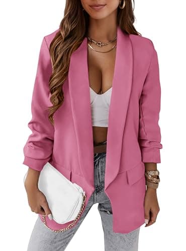 KIRUNDO Blazers for Women Oversized Business Casual 2026 Spring Fall Fashion Long Sleeve Open Front Work Office Suit Jackets(Light Rose Red, Medium) - Image 1