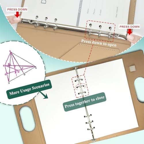 Blank A5 Binder Portable Refillable Notebook - 5.8" x 8.3", 160 Pages of 100G Thick Paper, 6-Ring Design with Pen Loop and Index Tab Stickers - Ideal for Writing, Travel, Work, and School (Khaki) - Thumbnail 4