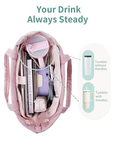 WANDF Work Tote Bag for Women, Puffy 15.6 inch Laptop Bag with Cup Holder, Quilted Handbag Travel Gym Bag for Nurse Teacher - Thumbnail 3