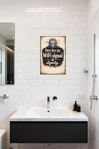 Here Lies My WiFi Signal and Dignity Vintage Metal Tin Sign 8x12 Inch Funny Sarcastic Wall Decor Rustic Retro Humor Plaque for Garage Office Bar Man Cave Home with Pre Drilled Holes - Thumbnail 3