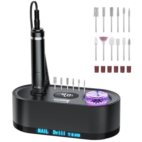 JOSGLOI Electric Nail Drill Professional: 40000RPM Electric Nail File Kit E File Nail Drill Machine with LCD Display for Acrylic Gel Nail, Manicure Pedicure Polishing Nail Grinder for Salon Home Use - Image 1