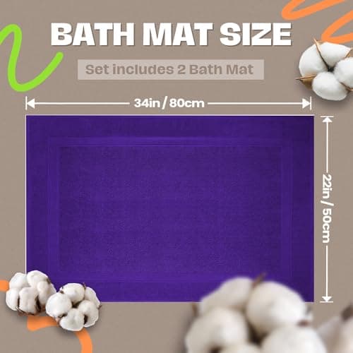 Infinitee Xclusives Premium Cotton Bath Mats for Bathroom – Pack of 2 | 34x22 Inches | Ultra Soft, Super Absorbent, Non-Slip, Machine Washable Mats (Profound Purple) [Not a Rug] - Thumbnail 2