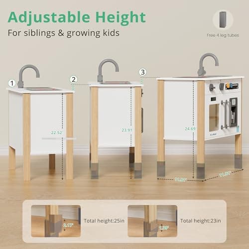 BlueWood Play Kitchen for Kids Toddlers - Wooden Chef Pretend Play Kitchen Set Toy Kitchen with 18 Pcs Toy Food & Cookware Accessories for Ages 3-7,Essential, White - Thumbnail 3