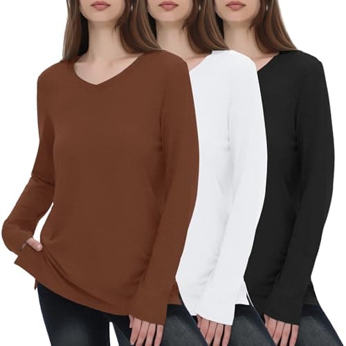 GAYHAY Long Sleeve Tshirts Shirts for Women 3 Pack Basics Tee Ladies Fall Thick Casual Soft Loose Fit Tops Layering Outfits 2025 Multipack Black White Brown - Image 1