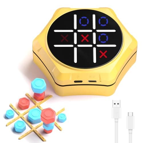 VDPDO Electronic Tic Tac Toe Game, 5-in-1 Electric Tic Tac Toe with Mute & Rechargeable - Handheld Travel Board Game for Kids Ages 4+, Adults, Family - Educational Learning Toy for Boys Girls, Yellow - Image 1