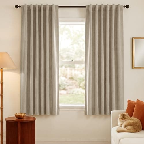 NICETOWN Scratch-Proof 100% Blackout Beige Curtains 72 inches Long, High-Density Linen Blend Window Treatments Rod Pocket & Back Tab Thermal Drapes for Bedroom, W52 x L72, 2 Panels - Image 1