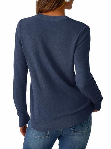 GKBK Cashmere Sweaters for Women V Neck Lightweight Pullover Oversized Loose Fit Long Sleeve Tops Business Casual Fall Fashion Outfits 2025 Trendy Navy Blue - Thumbnail 3