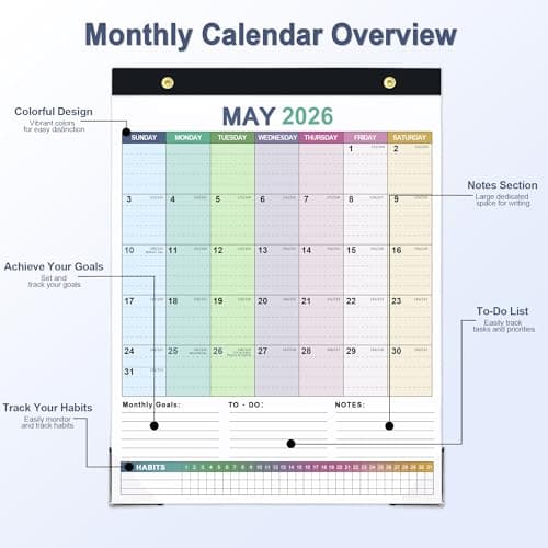 ANYZONE Desk Calendar 2026-2027, 18 Months Calendar from Jan. 2026 to Jun. 2027, 11" x 14" Desktop/Wall Monthly Calendar with Corner Protectors, Ample Space & Habit Tracker for Home School Office - Thumbnail 3