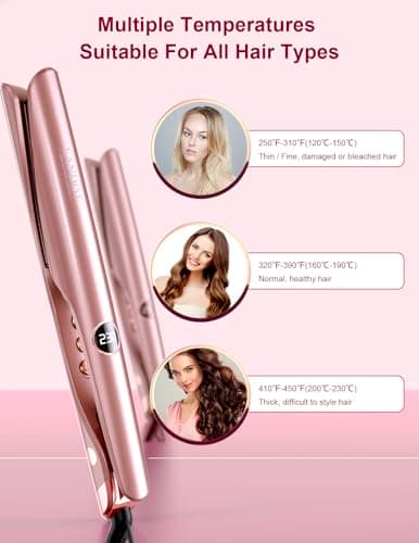 LANDOT Flat Iron Hair Straightener and Curler 2 in 1 – Ceramic Dual Voltage Curling Iron with 12 Adjustable Temps(250-450℉) for Sleek Straight, Bouncy Curls & Waves, Fast Heat Up for Travel & Home Use - Thumbnail 5