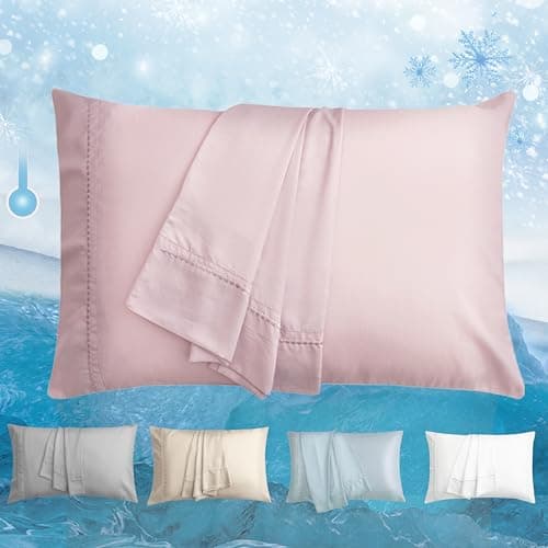 LOVSTOY Cooling Pillow Cases Set of 2, King Size Cool Pillowcases for Hair Skin and Hot Sleepers, Soft Silky Summer Pillow Cover with Envelope Closure, Pinkish Purple, 20x40 Inch - Image 1