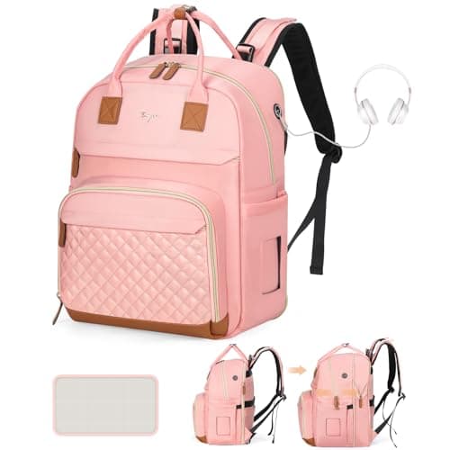 Tonyeee Diaper Bag Backpack - Extra Large Diaper Bag for 2 Kids Twin, Travel Baby Bags for Mom Dad 25-37L Expandable with Changing Pad Earphone Hole, Solid Pink - Image 1