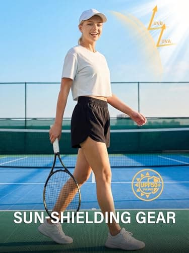 Stelle Womens Workout Crop Top Loose Short Sleeve Shirt Breathable Quick Dry UPF 50+ Oversized Boxy Tee for Running Athletic White X-Large - Thumbnail 6