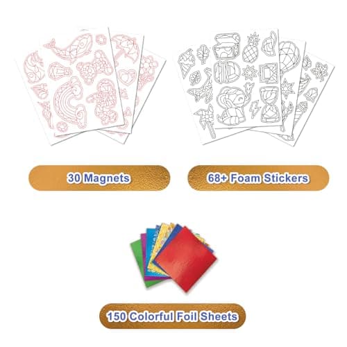 FLUXOJOY Foil Art Craft Kits for Kids, Mess -Free Fun Activity Set for Child, DIY Printing Craft Kits, Valentine’s Day Gifts for Ages 4 5 6 7 8 9 10 11 12 Years and Up, Art Travel Toys for Boys Girls - Thumbnail 6